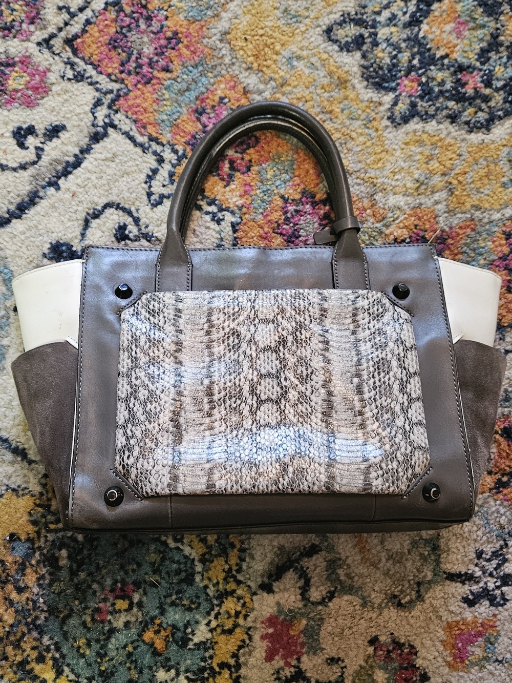 Vince Camuto Structured Snake-Accent Satchel